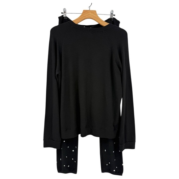 Monrow NEW Gem Embellished Supersoft Vintage Sweats Sweatshirt Pant Set Black L - Picture 2 of 10